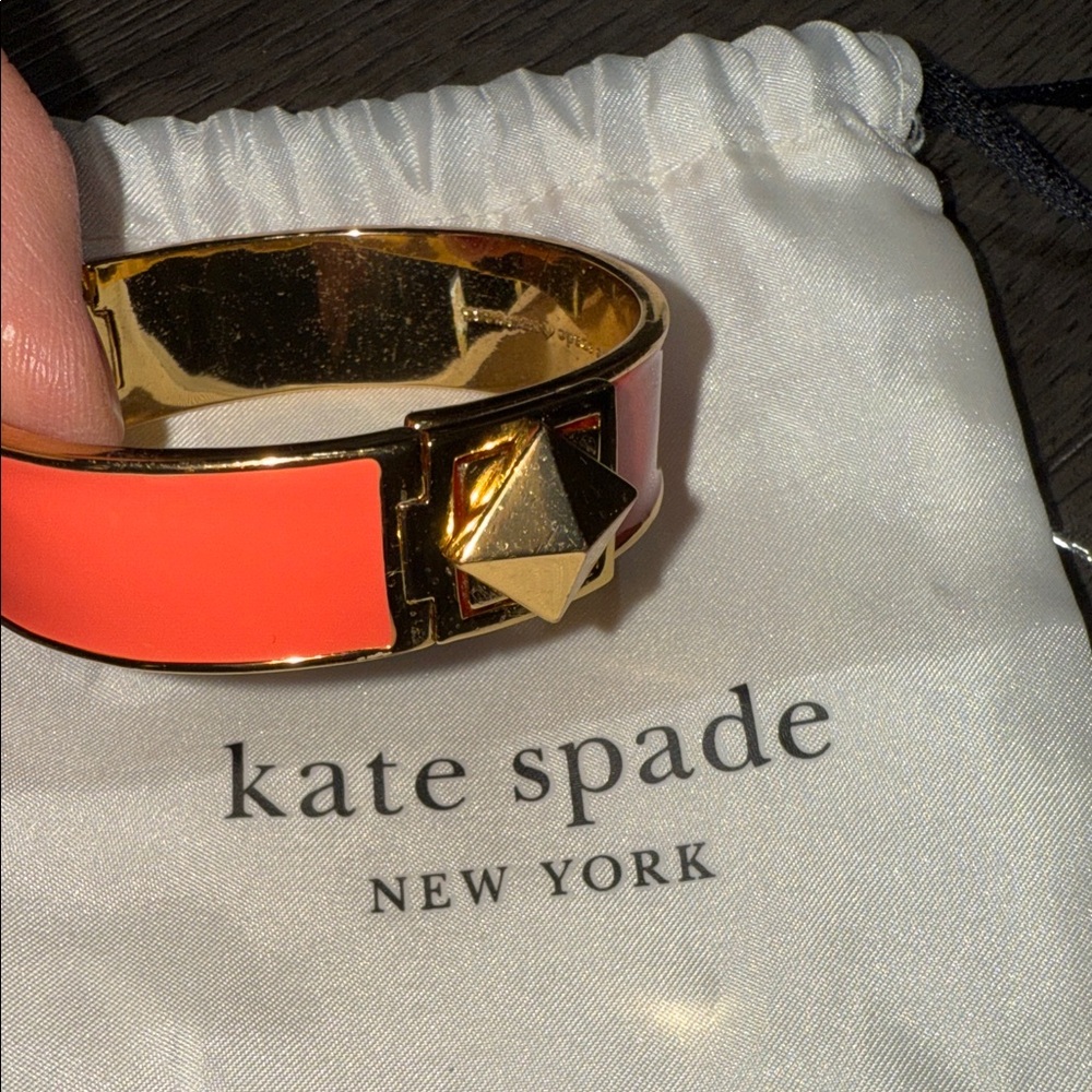 Kate Spade NWOT Vibrant Orange and Gold Cuff bracelets with dusty - Picture 2 of 6